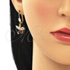 Oro Laminado Dangle Earring, Gold Filled Style Bird Design, with Garnet and White Micro Pave, Polished, Golden Finish, 02.210.0386.2