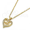 Oro Laminado Pendant Necklace, Gold Filled Style Mom Design, with White Micro Pave and White Cubic Zirconia, Polished, Golden Finish, 04.63.1276.18