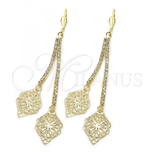 Oro Laminado Long Earring, Gold Filled Style Leaf Design, with  Cubic Zirconia, Golden Finish, 5.108.004
