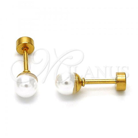 Stainless Steel Stud Earring, with Ivory Pearl, Polished, Golden Finish, 02.271.0012