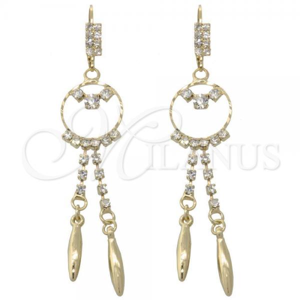 Oro Laminado Long Earring, Gold Filled Style with White Cubic Zirconia, Polished, Golden Finish, 5.100.004