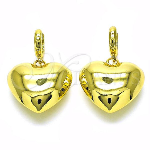 Oro Laminado Dangle Earring, Gold Filled Style Heart and Hollow Design, Polished, Golden Finish, 02.341.0181