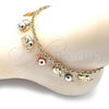 Oro Laminado Charm Anklet , Gold Filled Style Elephant and Ball Design, Polished, Tricolor, 03.331.0202.10