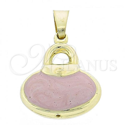 Oro Laminado Fancy Pendant, Gold Filled Style Purse Design, Pink Enamel Finish, Golden Finish, 045.016.2