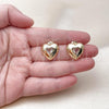 Oro Laminado Stud Earring, Gold Filled Style Heart Design, with White Cubic Zirconia, Polished, Golden Finish, 02.163.0373