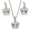 Rhodium Plated Earring and Pendant Adult Set, Flower Design, with Garnet and White Cubic Zirconia, Polished, Rhodium Finish, 10.210.0093.5