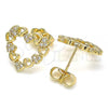 Oro Laminado Stud Earring, Gold Filled Style Heart Design, with White Micro Pave, Polished, Golden Finish, 02.156.0497