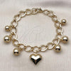 Oro Laminado Charm Bracelet, Gold Filled Style Heart and Ball Design, Polished, Golden Finish, 03.331.0315.08