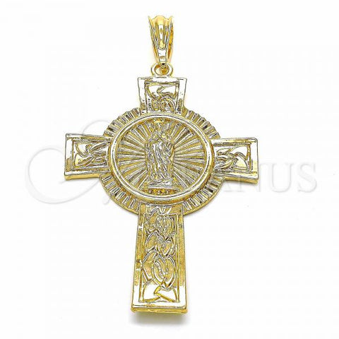 Oro Laminado Religious Pendant, Gold Filled Style Cross and Guadalupe Design, Polished, Golden Finish, 05.351.0044