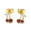 Oro Laminado Stud Earring, Gold Filled Style Cherry Design, with Garnet and White Cubic Zirconia, Polished, Golden Finish, 02.387.0024.1