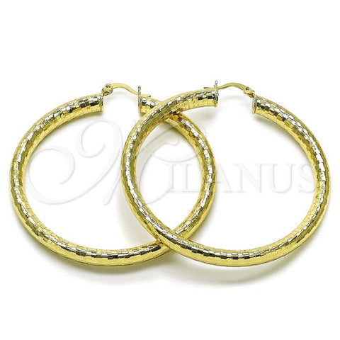 Oro Laminado Large Hoop, Gold Filled Style Hollow Design, Diamond Cutting Finish, Golden Finish, 02.213.0309.60