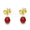 Oro Laminado Stud Earring, Gold Filled Style Ball Design, with Garnet Pearl, Polished, Golden Finish, 02.63.2118.3