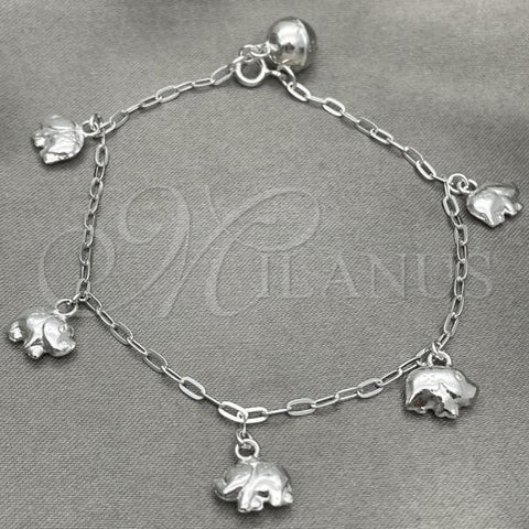 Sterling Silver Charm Bracelet, Elephant Design, Polished, Silver Finish, 03.397.0008.07