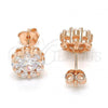 Sterling Silver Stud Earring, Flower Design, with White Cubic Zirconia, Polished, Rose Gold Finish, 02.186.0021.1