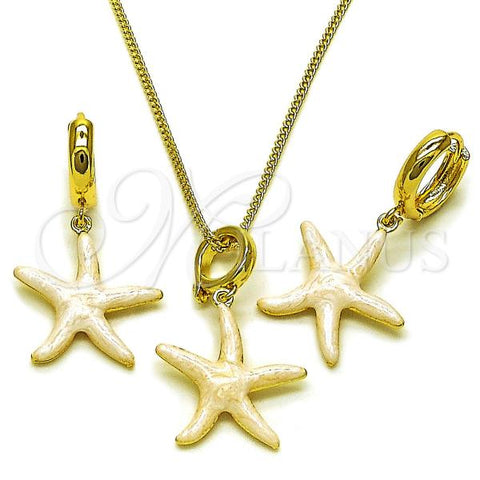 Oro Laminado Earring and Pendant Adult Set, Gold Filled Style Star Design, White Enamel Finish, Golden Finish, 10.341.0014