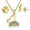 Oro Laminado Earring and Pendant Adult Set, Gold Filled Style Butterfly Design, with Multicolor Micro Pave, Polished, Golden Finish, 10.156.0266.3