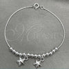 Sterling Silver Charm Bracelet, Star Design, Polished, Silver Finish, 03.409.0001.07