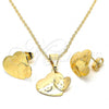 Oro Laminado Earring and Pendant Adult Set, Gold Filled Style Heart Design, Matte Finish, Golden Finish, 10.170.0008