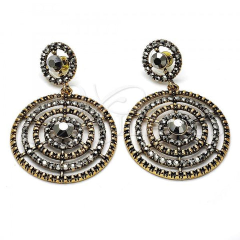 Oro Laminado Long Earring, Gold Filled Style with Black Crystal, Black Enamel Finish, Golden Finish, 02.268.0036