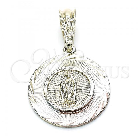 Oro Laminado Religious Pendant, Gold Filled Style Guadalupe Design, Diamond Cutting Finish, Tricolor, 05.351.0075