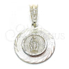 Oro Laminado Religious Pendant, Gold Filled Style Guadalupe Design, Diamond Cutting Finish, Tricolor, 05.351.0075