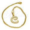 Stainless Steel Pendant Necklace, Initials and Rolo Design, with White Crystal, Polished, Golden Finish, 04.238.0003.18