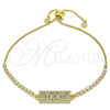 Oro Laminado Adjustable Bolo Bracelet, Gold Filled Style Mom Design, with White Micro Pave, Polished, Golden Finish, 03.341.0128.11