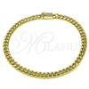 Oro Laminado Basic Anklet, Gold Filled Style Miami Cuban Design, with White Micro Pave, Polished, Golden Finish, 04.213.0303.10