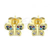 Oro Laminado Stud Earring, Gold Filled Style Butterfly Design, with Multicolor Micro Pave, Polished, Golden Finish, 02.210.0464.1