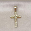 Oro Laminado Religious Pendant, Gold Filled Style Crucifix Design, Polished, Golden Finish, 05.253.0136