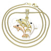 Oro Laminado Pendant Necklace, Gold Filled Style Dolphin Design, with Black Crystal, Polished, Tricolor, 04.380.0031.20