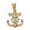Oro Laminado Religious Pendant, Gold Filled Style Anchor and Jesus Design, Diamond Cutting Finish, Tricolor, 05.196.0004