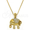 Oro Laminado Pendant Necklace, Gold Filled Style Elephant Design, with White Crystal, Polished, Golden Finish, 04.118.0116.18