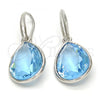 Rhodium Plated Dangle Earring, Teardrop Design, with Aquamarine Swarovski Crystals, Polished, Rhodium Finish, 02.239.0016.6