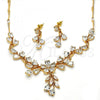 Oro Laminado Necklace and Earring, Gold Filled Style Flower and Leaf Design, with White Cubic Zirconia, Polished, Golden Finish, 06.205.0004