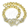 Oro Laminado Fancy Bracelet, Gold Filled Style Heart Design, with White Micro Pave, Polished, Golden Finish, 03.283.0053.07