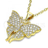 Oro Laminado Fancy Pendant, Gold Filled Style Butterfly Design, with White Micro Pave, Polished, Golden Finish, 05.342.0051
