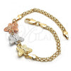 Oro Laminado Fancy Bracelet, Gold Filled Style Butterfly Design, Polished, Tricolor, 03.63.1882.1.08