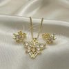 Oro Laminado Earring and Pendant Adult Set, Gold Filled Style Butterfly Design, with White Cubic Zirconia and White Micro Pave, Polished, Golden Finish, 10.210.0134.1