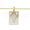 Oro Laminado Pendant Necklace, Gold Filled Style Guadalupe Design, Polished, Tricolor, 04.106.0054.20