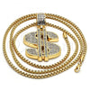 Oro Laminado Pendant Necklace, Gold Filled Style Money Sign Design, with White Crystal, Polished, Golden Finish, 04.242.0080.30