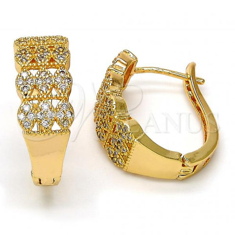 Oro Laminado Huggie Hoop, Gold Filled Style with White Micro Pave, Polished, Golden Finish, 02.217.0033.20