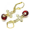 Oro Laminado Dangle Earring, Gold Filled Style Cross Design, with Garnet Cubic Zirconia, Polished, Golden Finish, 02.351.0059.1