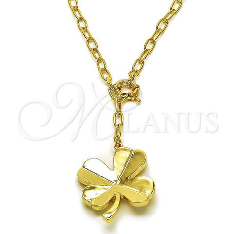 Oro Laminado Pendant Necklace, Gold Filled Style Four-leaf Clover and Rolo Design, Polished, Golden Finish, 04.63.1435.20