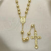 Oro Laminado Medium Rosary, Gold Filled Style Guadalupe and Crucifix Design, Polished, Golden Finish, 09.213.0011.28