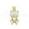 Oro Laminado Fancy Pendant, Gold Filled Style Teddy Bear Design, with White Cubic Zirconia, Polished, Golden Finish, 05.341.0050