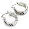 Rhodium Plated Small Hoop, with Multicolor Cubic Zirconia, Polished, Rhodium Finish, 02.210.0290.7.20