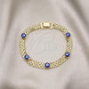 Oro Laminado Fancy Bracelet, Gold Filled Style Evil Eye and Bismark Design, Blue Enamel Finish, Golden Finish, 03.213.0157.1.08