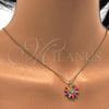 Oro Laminado Pendant Necklace, Gold Filled Style Flower Design, with White Crystal, Multicolor Enamel Finish, Golden Finish, 04.213.0040.1.16