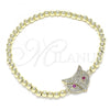 Oro Laminado Fancy Bracelet, Gold Filled Style Expandable Bead and Owl Design, with White and Ruby Micro Pave, Polished, Golden Finish, 03.299.0044.07